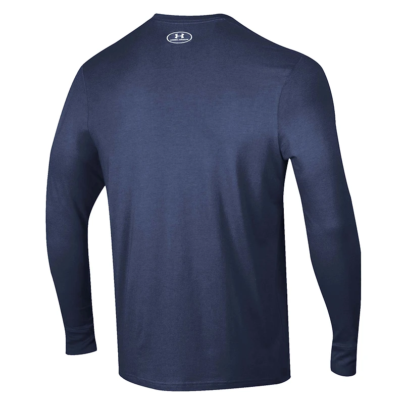 Men's Under Armour Navy Notre Dame Fighting Irish 2025 Sideline Football Performance Cotton Long Sleeve T-Shirt