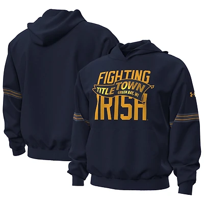 Sweat à capuche Under Armour bleu marine Notre Dame Fighting Irish 2026 Shamrock Series Titletown Icon pour homme