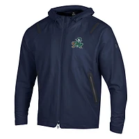 Veste raglan zippée intégrale Under Armour bleu marine Notre Dame Fighting Irish Basketball Leprechaun Unstoppable pour homme