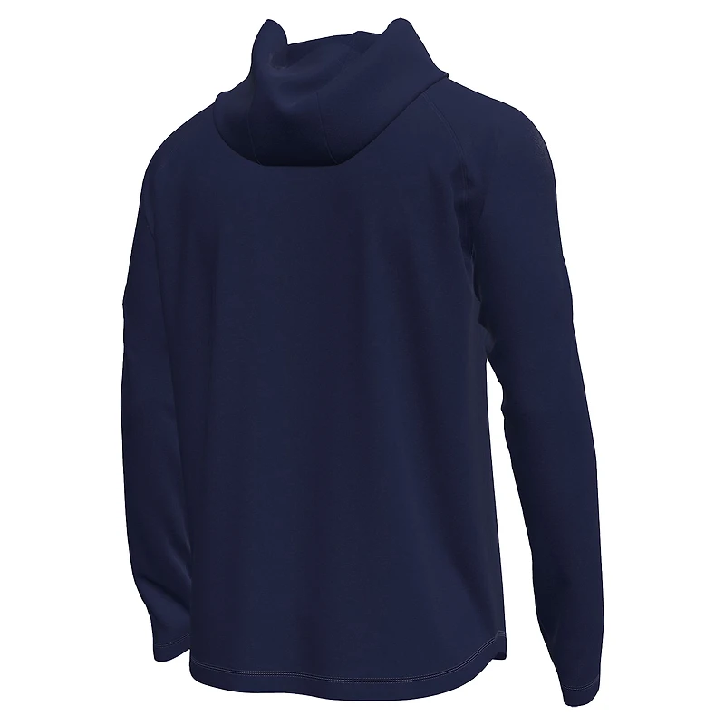 Men's Under Armour Navy Notre Dame Fighting Irish Golf Leprechaun Tech Stretch Long Sleeve Hooded T-Shirt