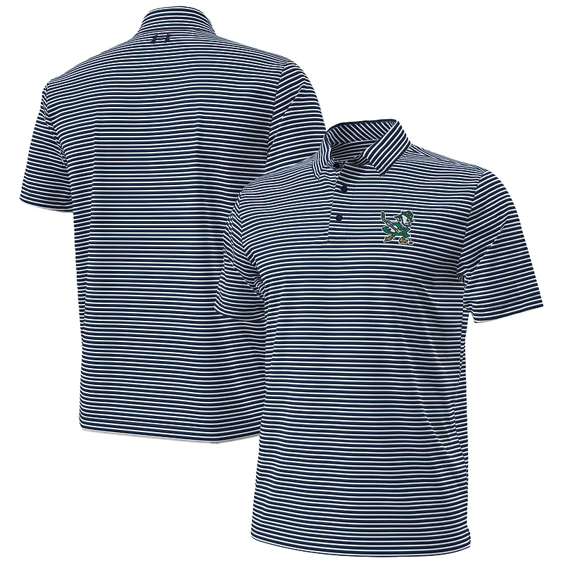 Polo Under Armour bleu marine à rayures micro-rainurées pour homme, motif hockey Fighting Irish de Notre Dame, Leprechaun Drive