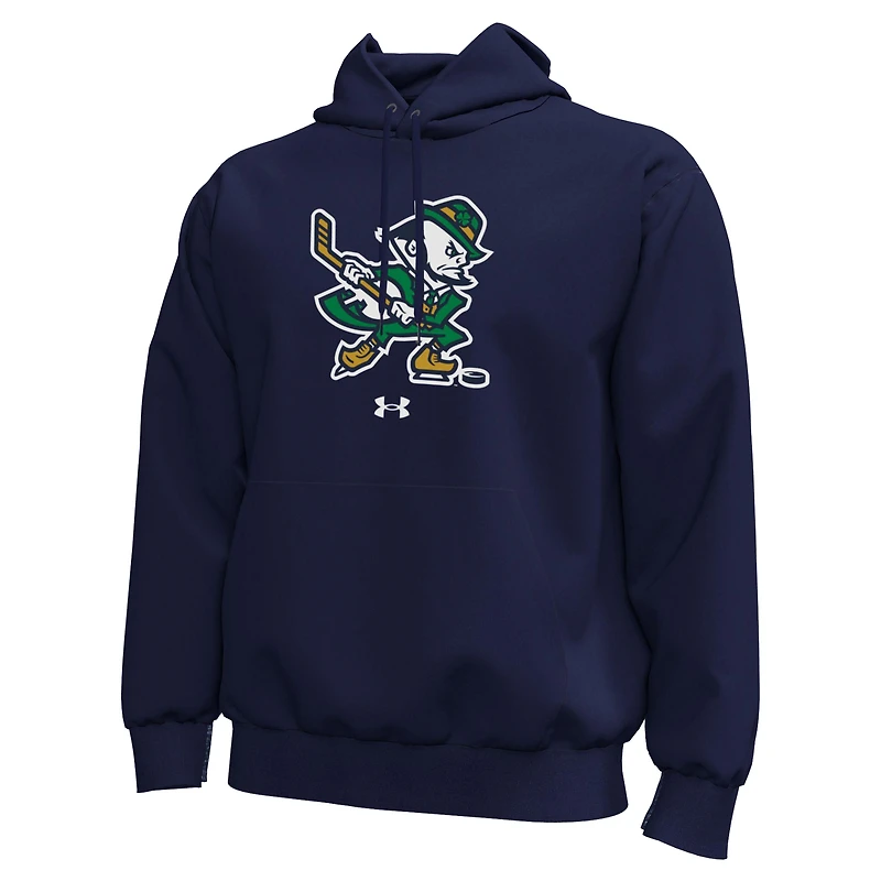 Sweat à capuche en polaire Under Armour bleu marine Notre Dame Fighting Irish Hockey Leprechaun pour homme