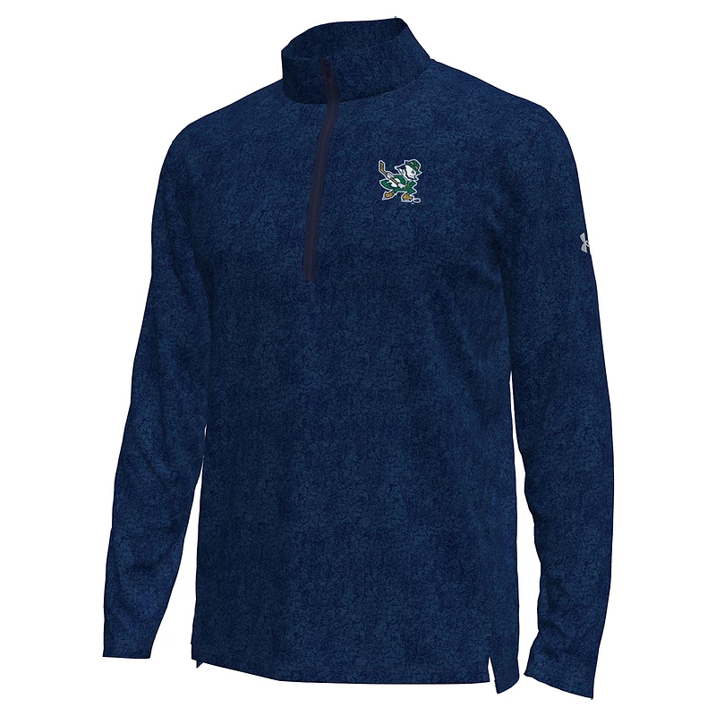 Men's Under Armour Navy Notre Dame Fighting Irish Hockey Leprechaun Tech Quarter-Zip Top