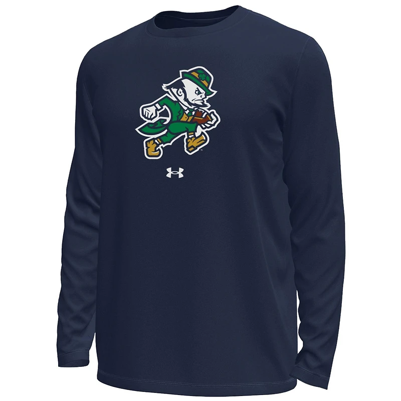 T-shirt à manches longues Under Armour bleu marine Notre Dame Fighting Irish Leprechaun HeatGear pour homme