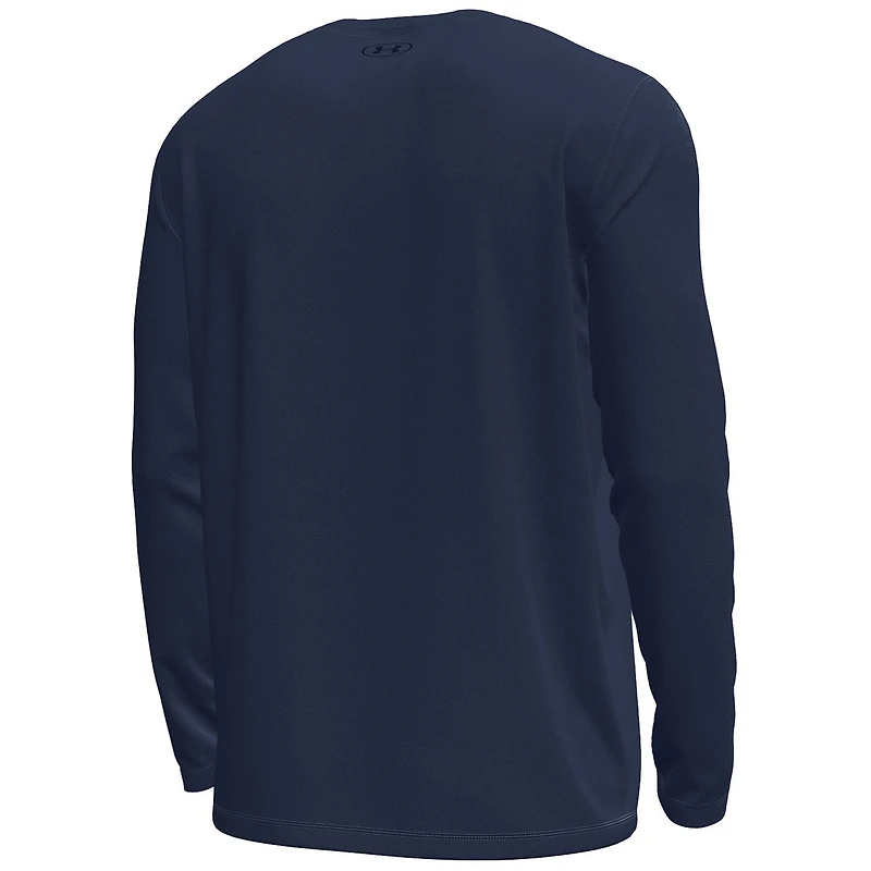 T-shirt à manches longues Under Armour bleu marine Notre Dame Fighting Irish Leprechaun HeatGear pour homme