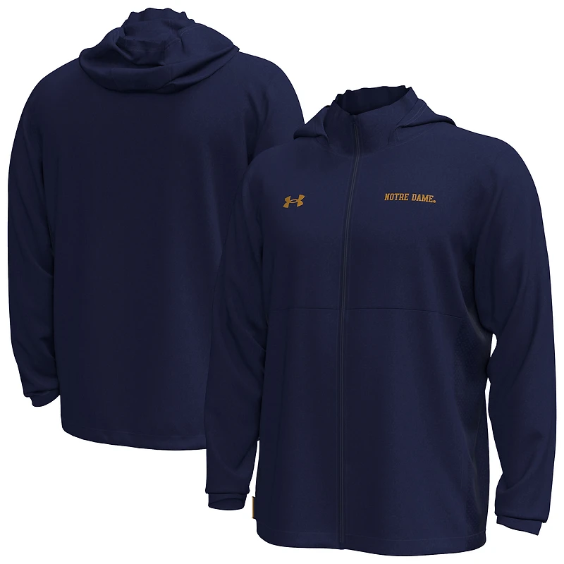 Veste à capuche zippée extensible tissée Under Armour bleu marine pour homme Notre Dame Fighting Irish Rival