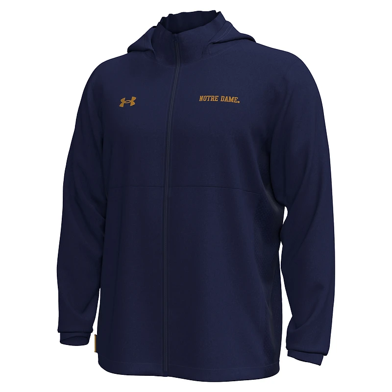 Veste à capuche zippée extensible tissée Under Armour bleu marine pour homme Notre Dame Fighting Irish Rival