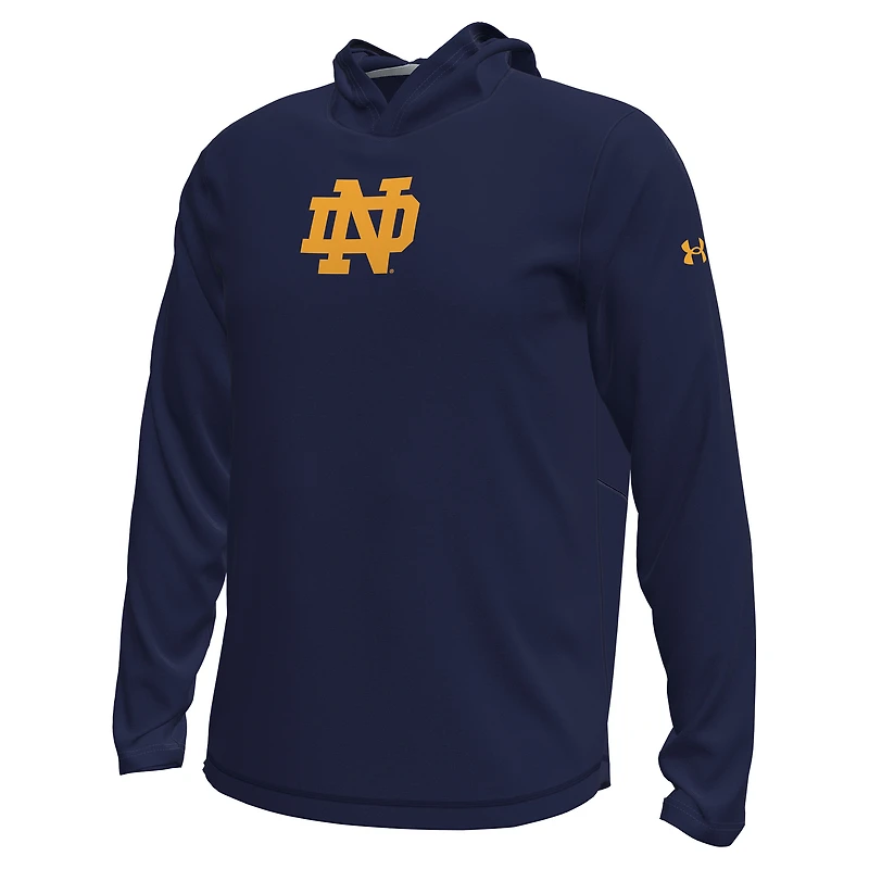 T-shirt à capuche et manches longues Under Armour bleu marine pour homme, Fighting Irish de Notre Dame