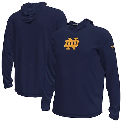 T-shirt à capuche et manches longues Under Armour bleu marine pour homme, Fighting Irish de Notre Dame