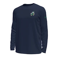 T-shirt technique extensible à manches longues Under Armour bleu marine Notre Dame Fighting Irish Sporting Leprechaun pour homme