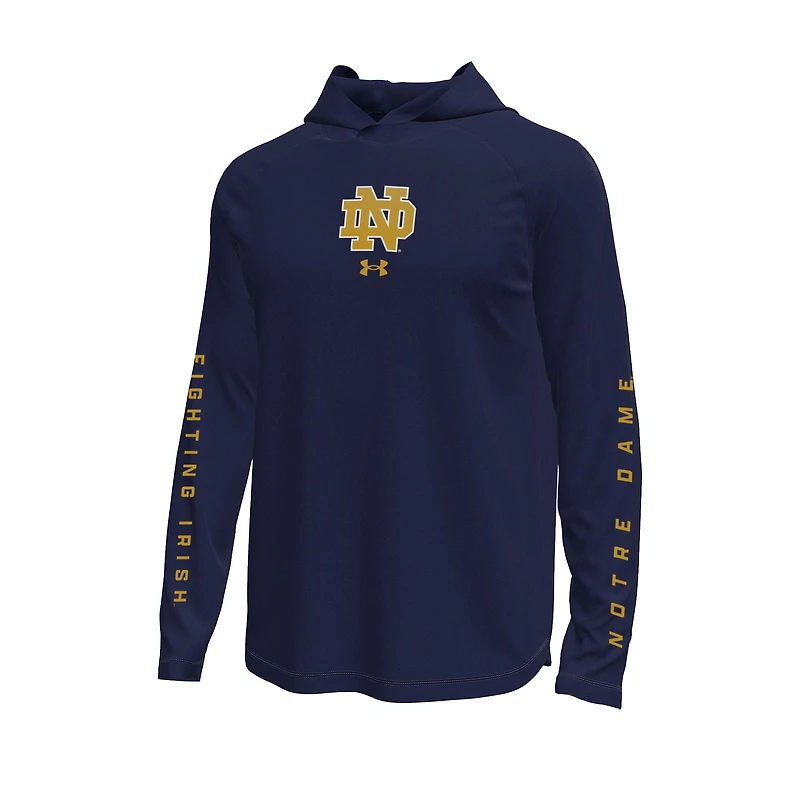 Men's Under Armour  Navy Notre Dame Fighting Irish Tech Stretch Long-Sleeve Hooded T-Shirt