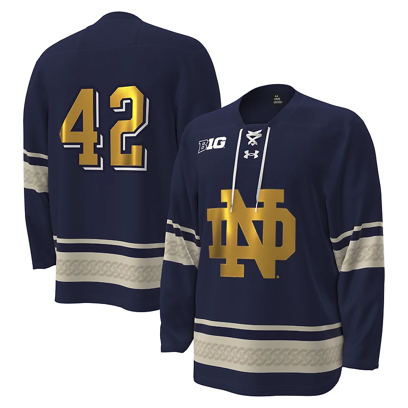Men's Under Armour #42 Navy Notre Dame Fighting Irish Alternate Replica Hockey Jersey