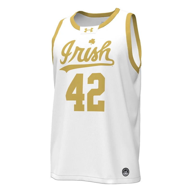 Men's Under Armour #42 White Notre Dame Fighting Irish Replica Basketball Jersey