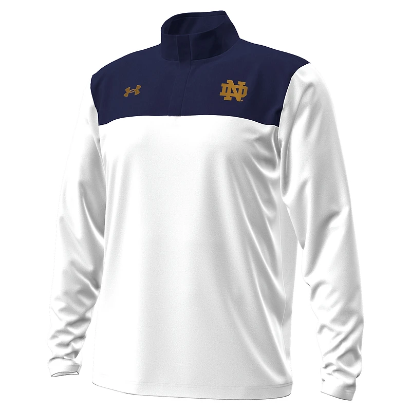 Pull Under Armour blanc/bleu marine Notre Dame Fighting Irish Green Blocked Quarter-Zip pour homme