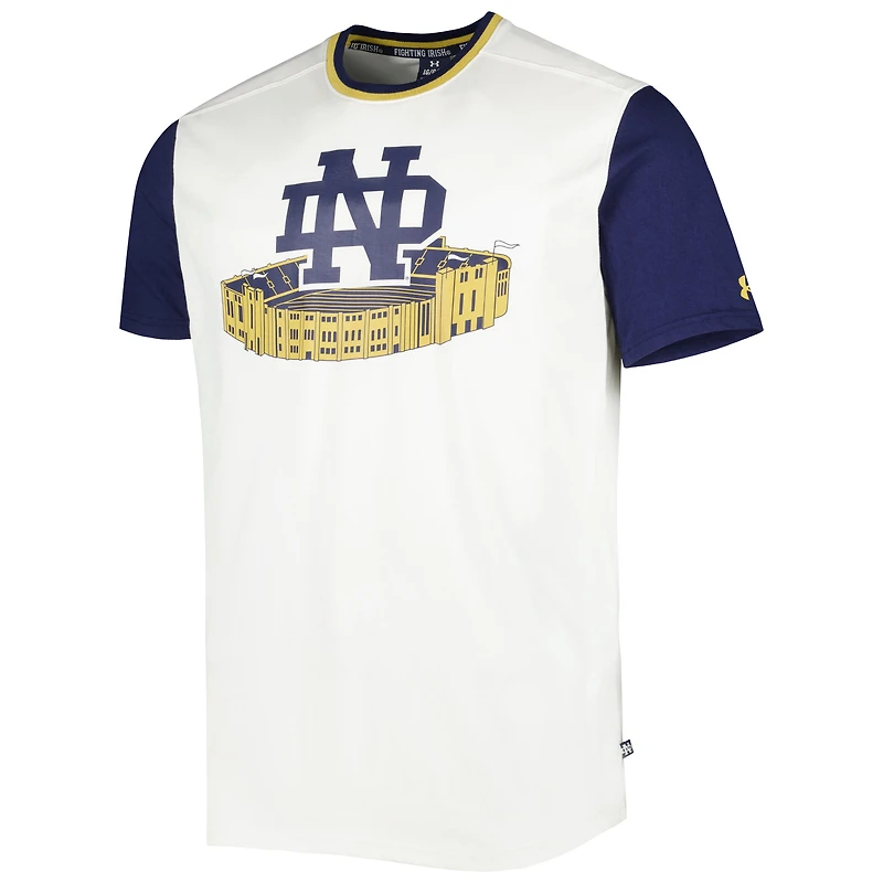 Under Armour - T-shirt Notre Dame Fighting Irish Iconic Block blanc/bleu marine pour homme