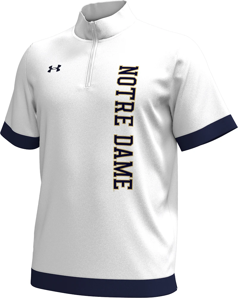 T-shirt blanc Under Armour pour homme avec fermeture éclair quart de tour sur le terrain Notre Dame Fighting Irish 2024