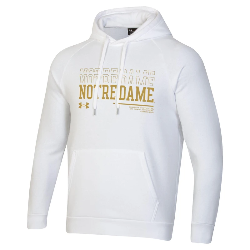 Sweat à capuche blanc Under Armour Notre Dame Fighting Irish 2024 Sideline Wordmark Rival pour hommes