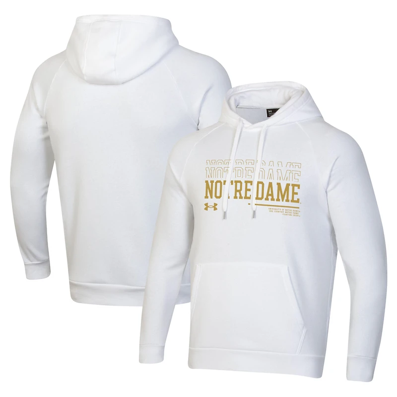 Sweat à capuche blanc Under Armour Notre Dame Fighting Irish 2024 Sideline Wordmark Rival pour hommes