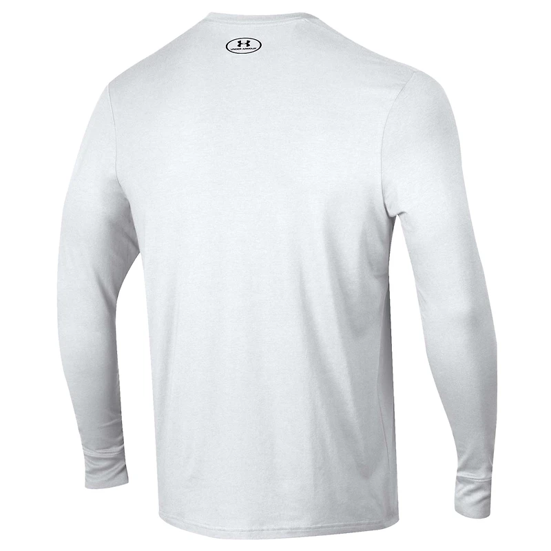T-shirt de football Under Armour blanc à manches longues pour homme, motif Fighting Irish Notre Dame 2025.