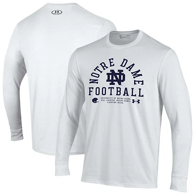 T-shirt de football Under Armour blanc à manches longues pour homme, motif Fighting Irish Notre Dame 2025.