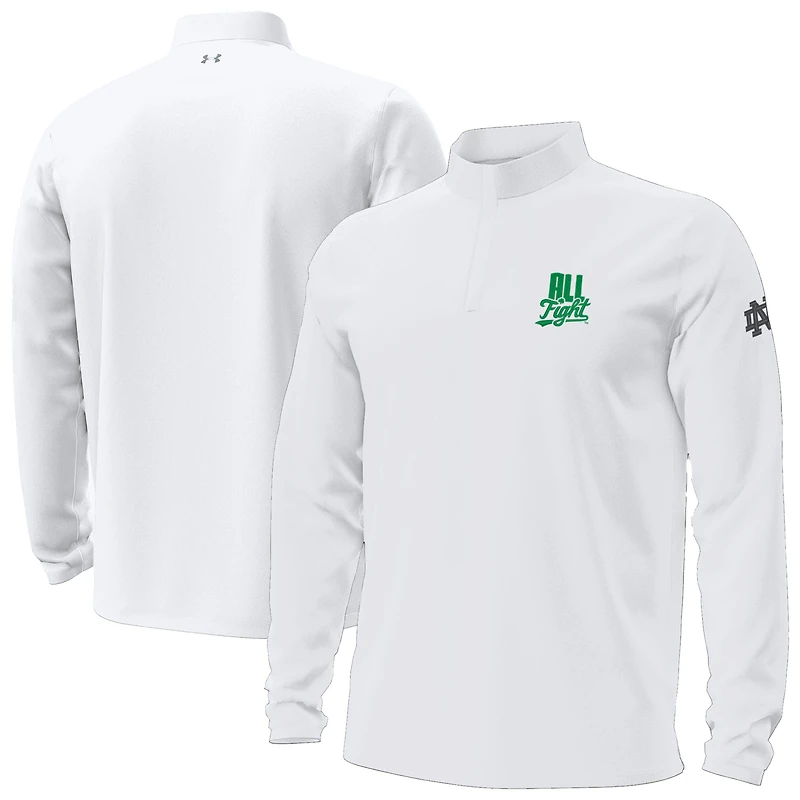 Sweat-shirt blanc Under Armour Fighting Irish All Fight Motion à fermeture éclair quart de tour pour homme