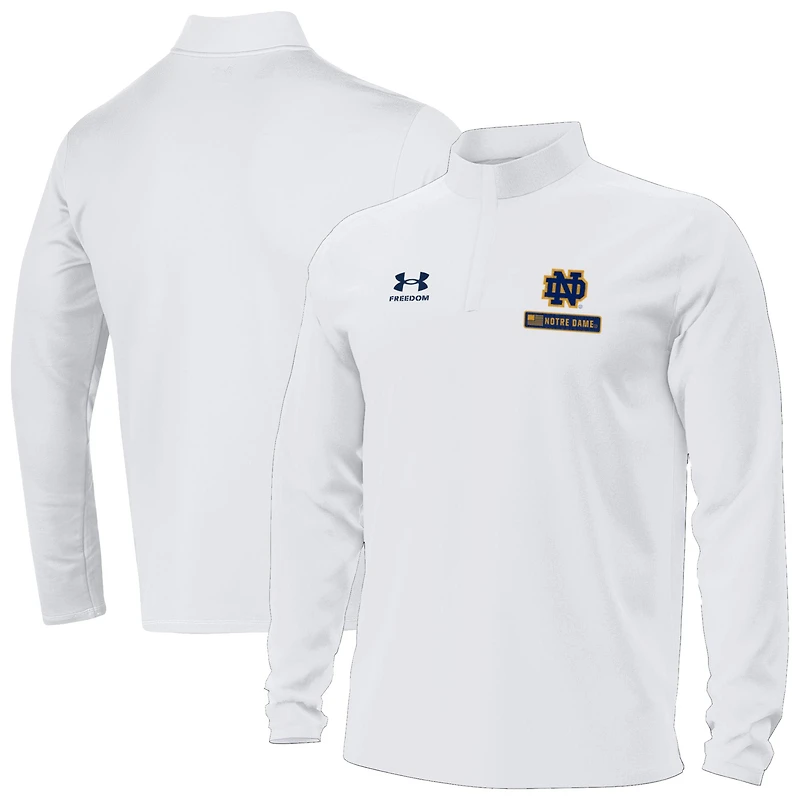 Pull à col zippé Under Armour blanc Notre Dame Fighting Irish Freedom Collection Motion pour homme