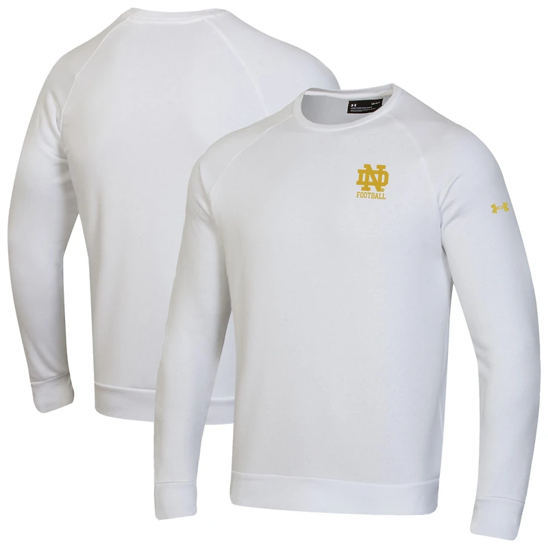 Sweat-shirt à col rond en polaire métallisée Under Armour blanche Notre Dame Fighting Irish pour homme