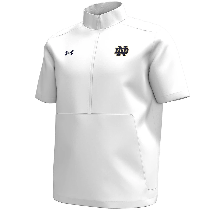Haut à manches courtes et fermeture éclair quart de tour pour homme Under Armour Notre Dame Fighting Irish Motivate blanc