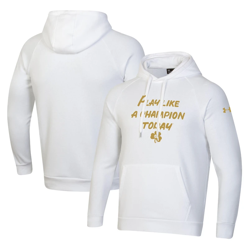 Sweat à capuche blanc Under Armour Notre Dame Fighting Irish PLACT Gold Rush Rival Raglan pour hommes