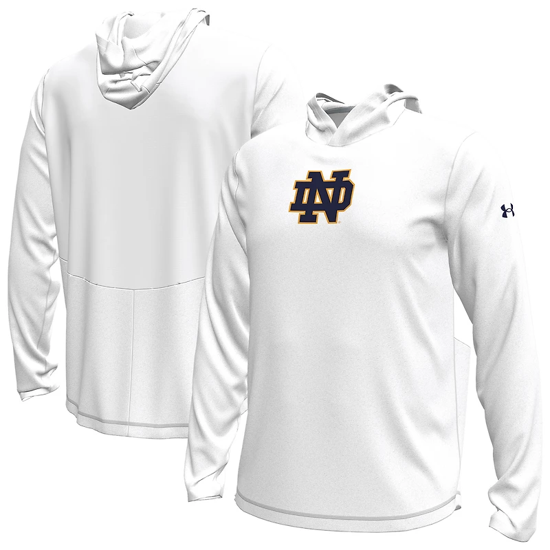 T-shirt à capuche et manches longues Under Armour blanc pour homme, Fighting Irish de Notre Dame