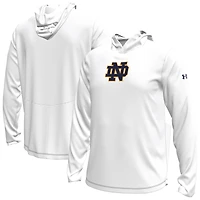 T-shirt à capuche et manches longues Under Armour blanc pour homme, Fighting Irish de Notre Dame