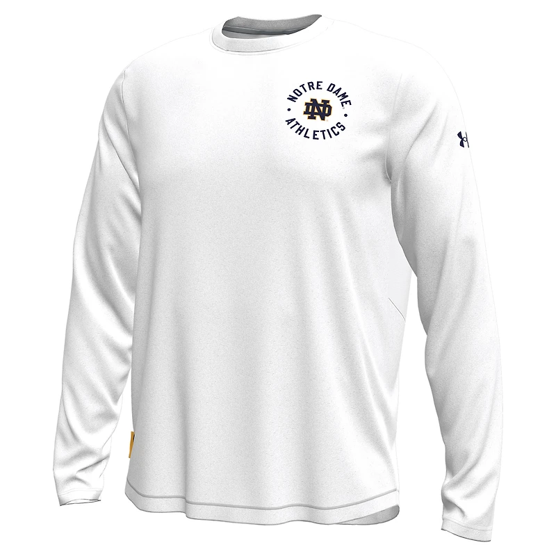 T-shirt à manches longues Under Armour blanc pour homme, Fighting Irish de Notre Dame, Knockout