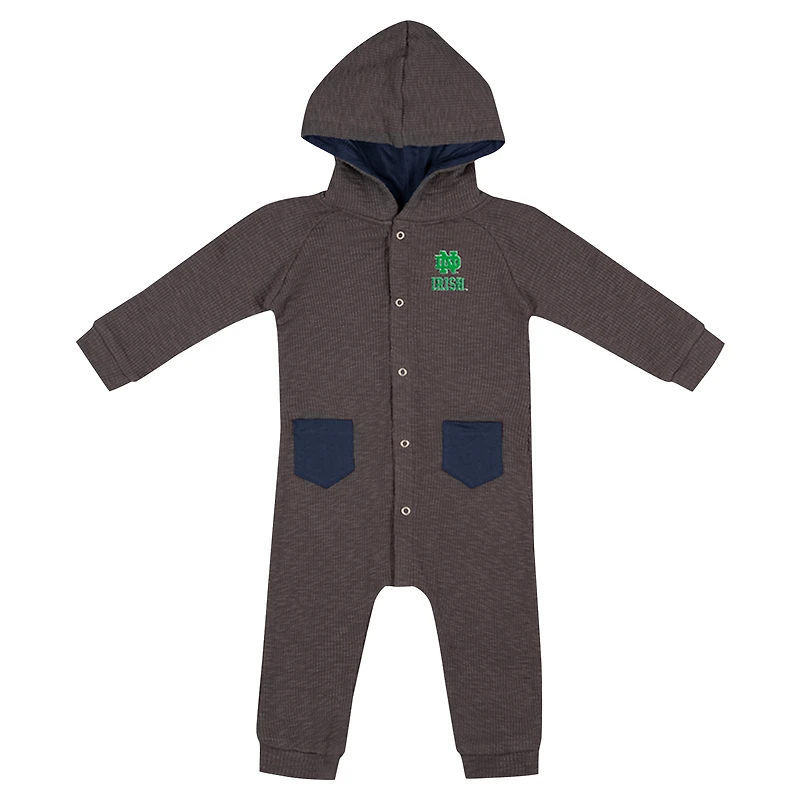Barboteuse à capuche et boutons-pression en gaufre Zando-Zan pour nouveau-né bébé Colosseum Charcoal Notre Dame Fighting Irish