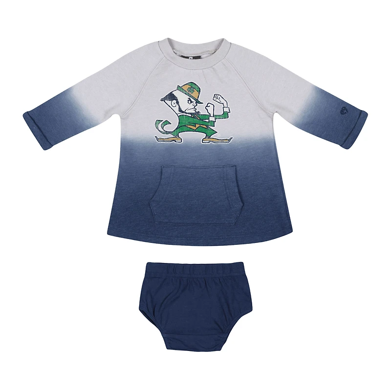 Newborn & Infant Colosseum Gray/Navy Notre Dame Fighting Irish Hand Ombre Dress Bloomers Set