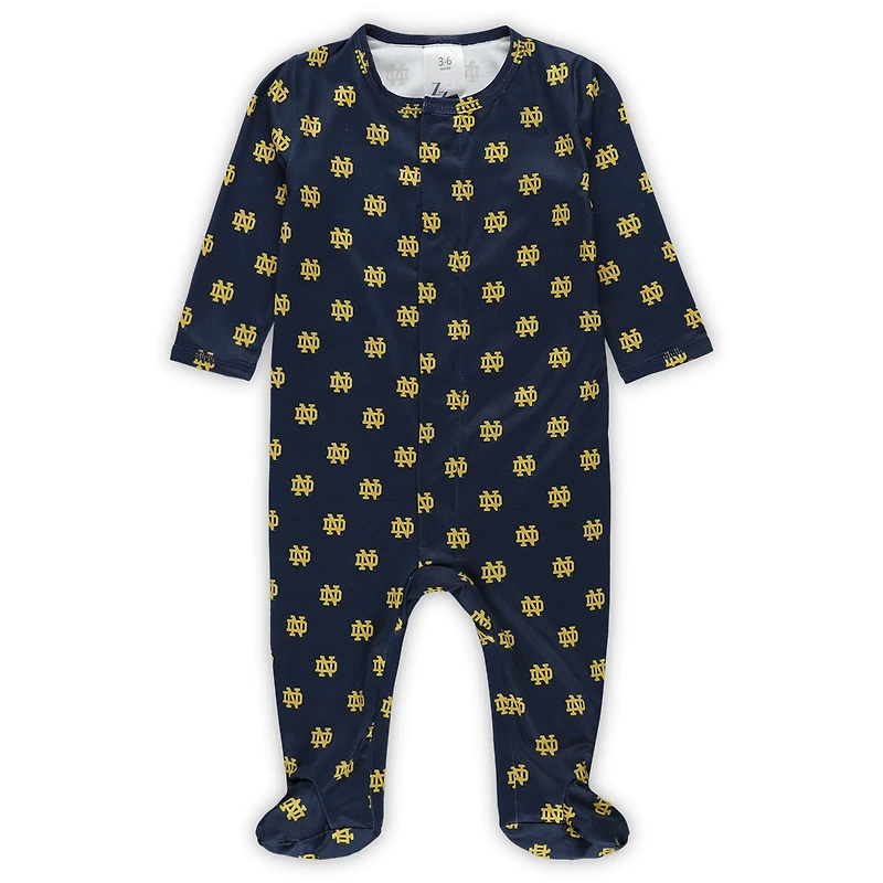 Grenouillère à fermeture magnétique ZooZatz Navy Notre Dame Fighting Irish pour nouveau-nés et nourrissons