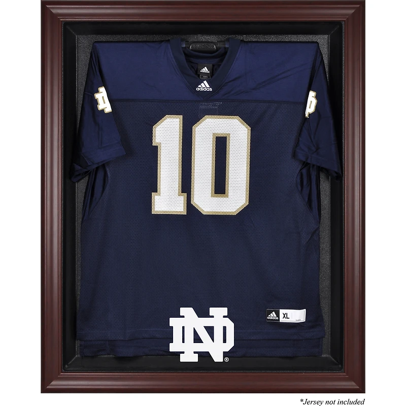 Vitrine de présentation du maillot avec logo encadré en acajou des Fighting Irish de Notre Dame