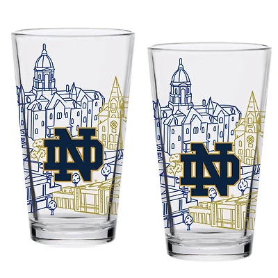 Notre Dame Fighting Irish Lot de deux 16oz. Ensemble de verres à pinte Campus Line Art