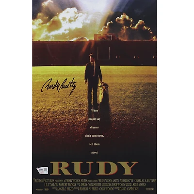 Affiche du film dédicacée de Rudy Ruettiger, Notre Dame Fighting Irish (11 x 43 cm)