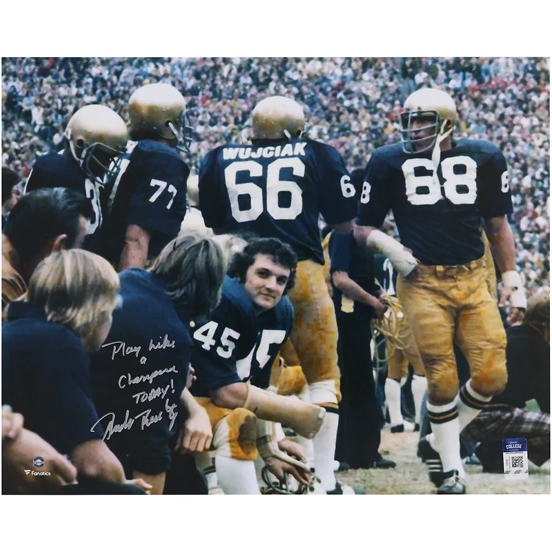 Rudy Ruettiger Notre Dame Fighting Irish Autographed 16" x 20" Sideline Photograph with "Play Like A Champ Today" Inscription