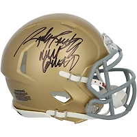 Casque Riddell Speed Mini doré autographié par Rudy Ruettiger des Fighting Irish de Notre Dame avec inscription « Never Quit »