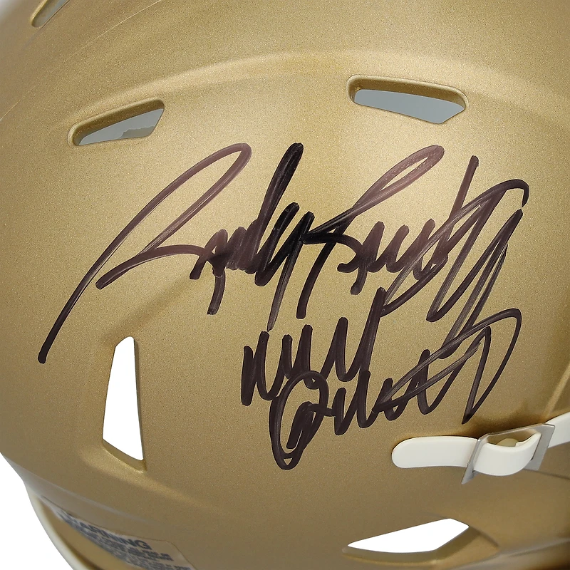 Rudy Ruettiger Notre Dame Fighting Irish Autographed Gold Riddell Speed Mini Helmet with "Never Quit" Inscription