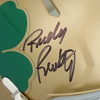 Rudy Ruettiger Notre Dame Fighting Irish Autographed Gold Shamrock Riddell Speed Mini Helmet with "Never Quit" Inscription