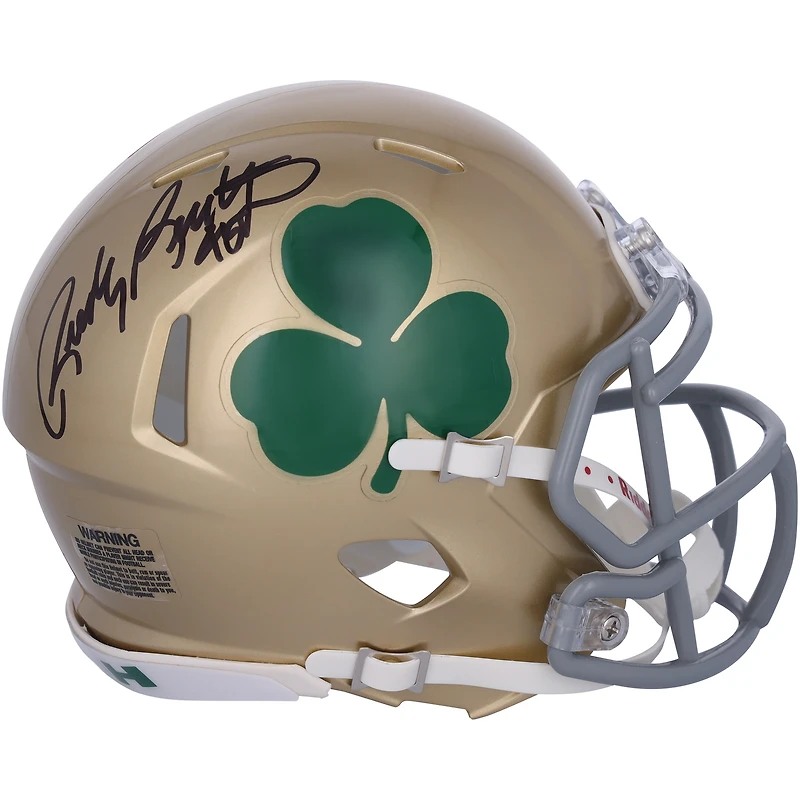 Rudy Ruettiger Notre Dame Fighting Irish Autographed Gold Shamrock Riddell Speed Mini Helmet
