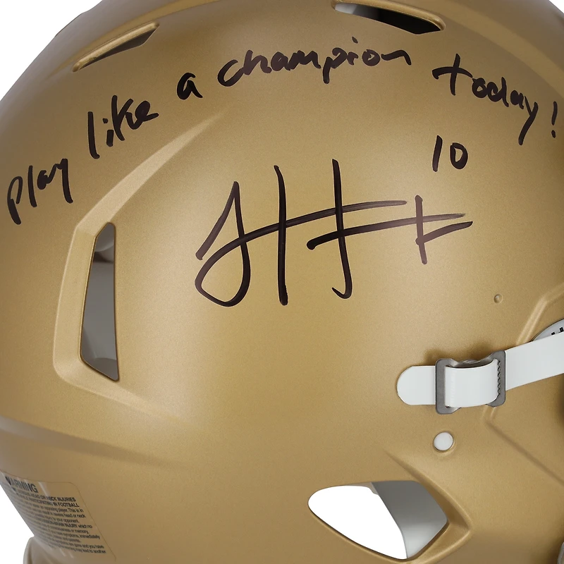 Casque authentique Riddell Speed ​​autographié par Sam Hartman de Notre Dame Fighting Irish avec inscription « Jouez comme un champion aujourd'hui ! »