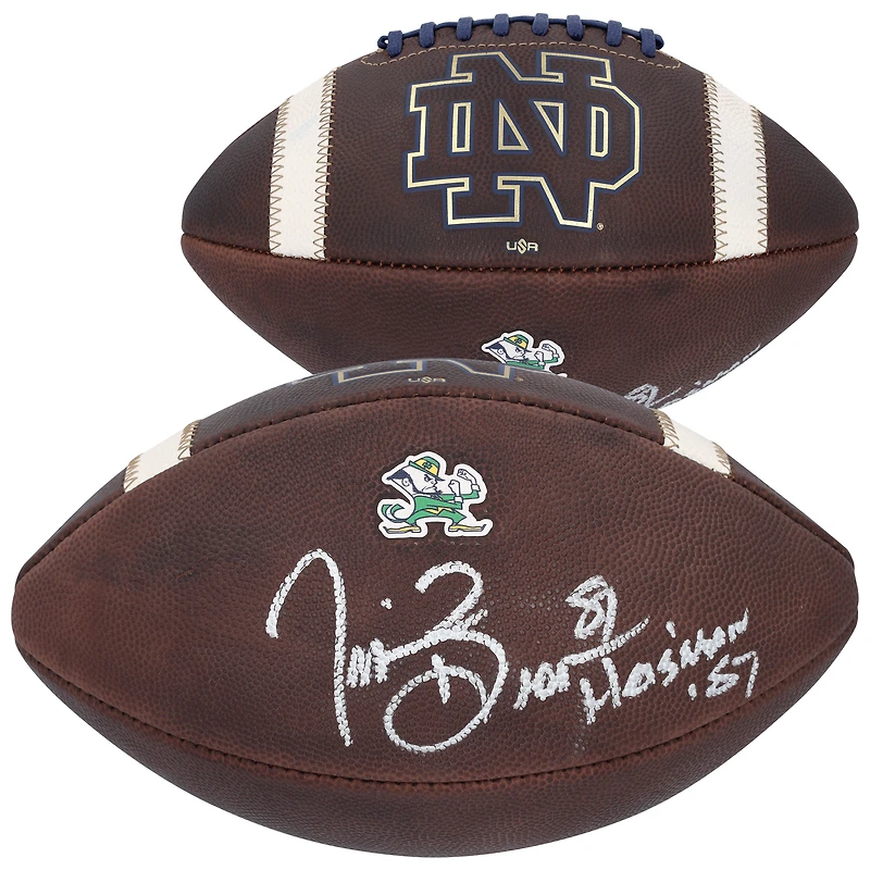 Ballon de football américain authentique Big Game, autographié par Tim Brown (Notre Dame Fighting Irish), avec inscription « Heisman 87 ».