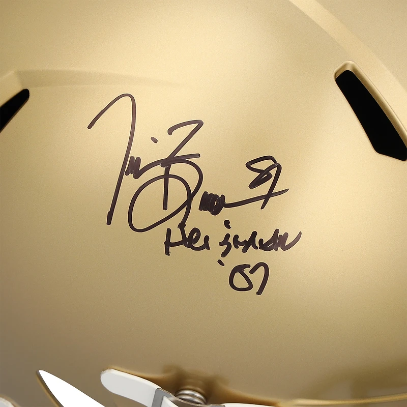 Casque Riddell Speed ​​autographié par Tim Brown des Fighting Irish de Notre Dame avec inscription « Heisman 87 »