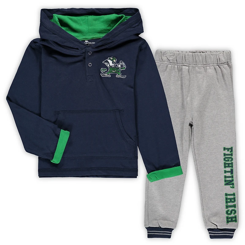 Ensemble sweat à capuche et pantalon de survêtement Colosseum bleu marine/gris chiné Notre Dame Fighting Irish Poppies pour tout-petits