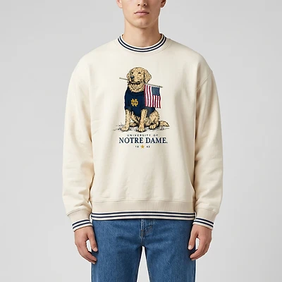 Sweat-shirt côtelé premium unisexe Uscape Apparel couleur crème Notre Dame Fighting Irish Americana Good Boy