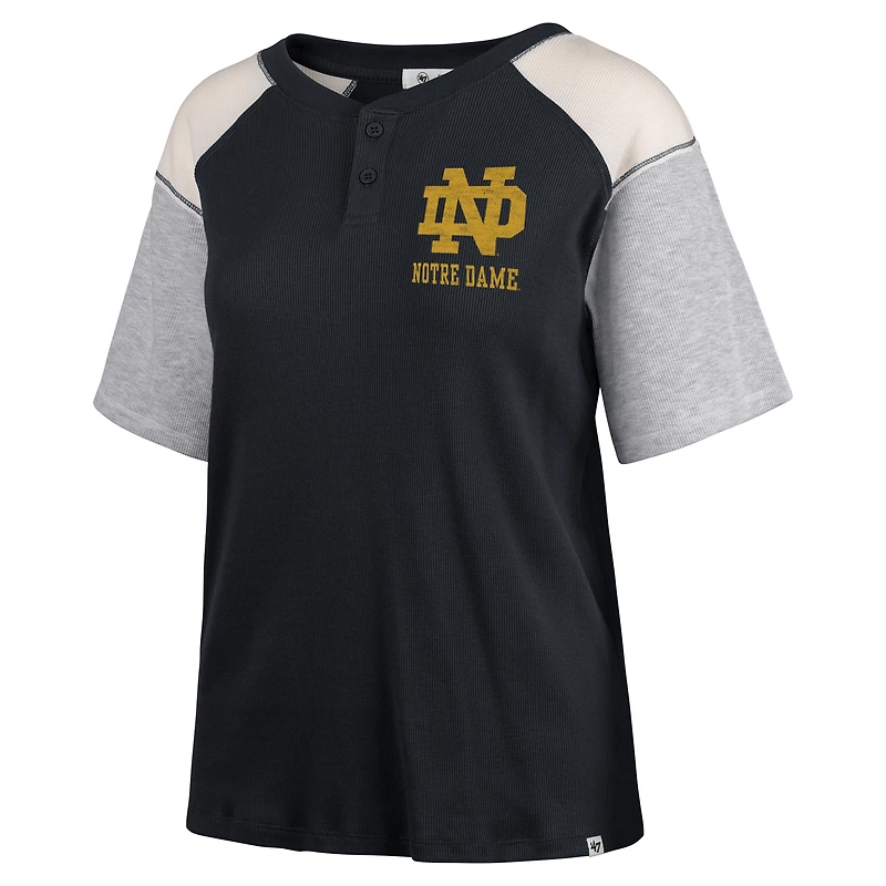 T-shirt '47 noir Notre Dame Fighting Irish Underline Harvey Colorblock Raglan Henley pour femmes
