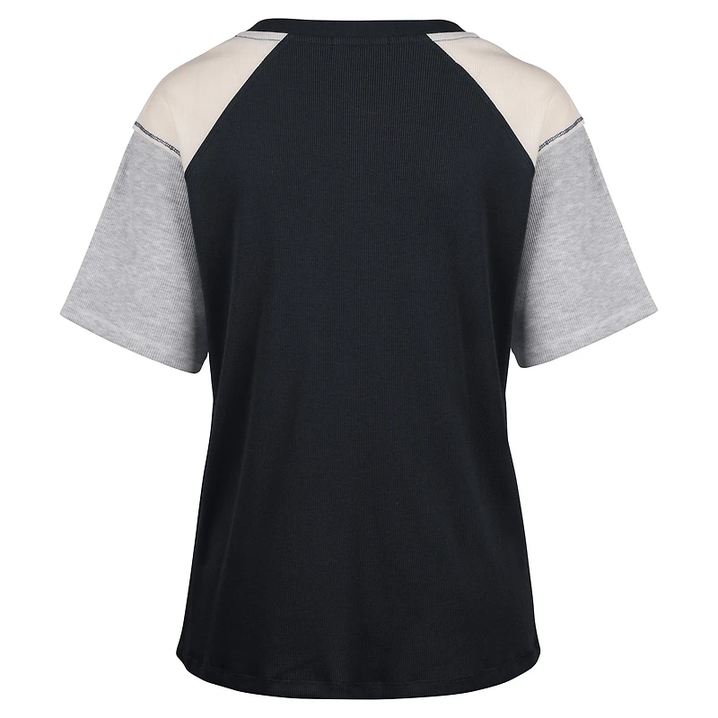 T-shirt '47 noir Notre Dame Fighting Irish Underline Harvey Colorblock Raglan Henley pour femmes